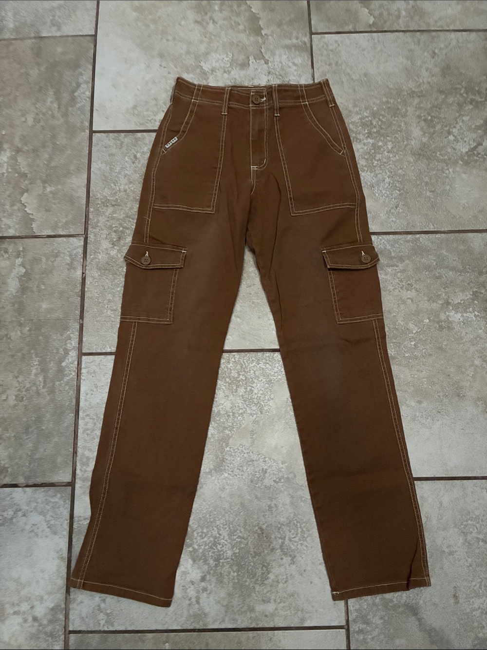 Five Star Brown Cargo Flare Pants with Patch Pockets